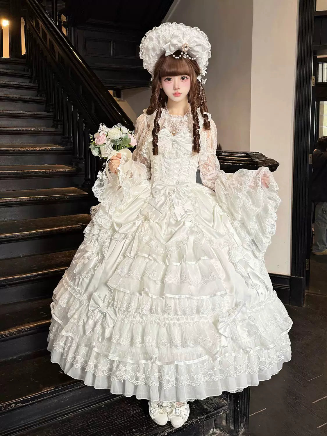 Hanguliang - Curtain Poem - Bridal Sweet JSK Dress with Lace and Ribbon Trim - option image