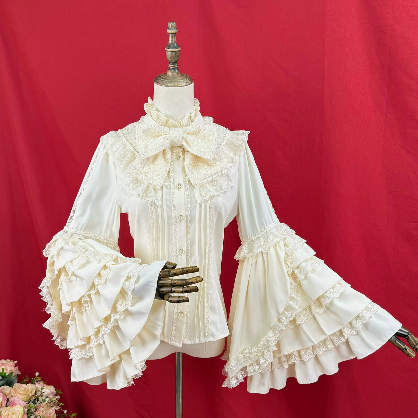 DMFS Lolita - Snow Mochi - Classic Lolita Hime Sleeve Shirt, Lace Accent