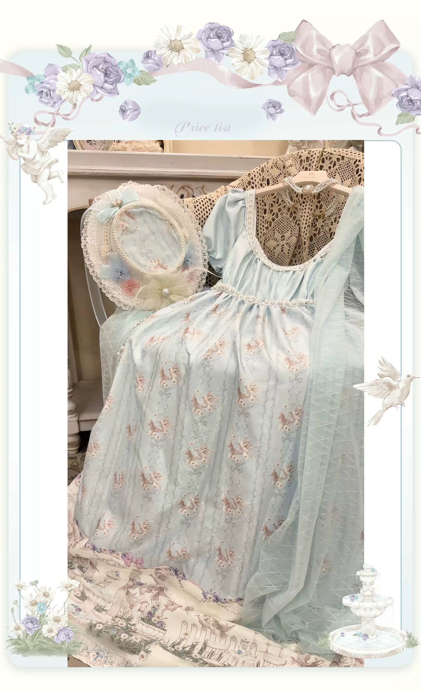 Cat Upon Cat - Angel Garden - Empire-Waist One-Piece Dress with a Garden Scene Hem