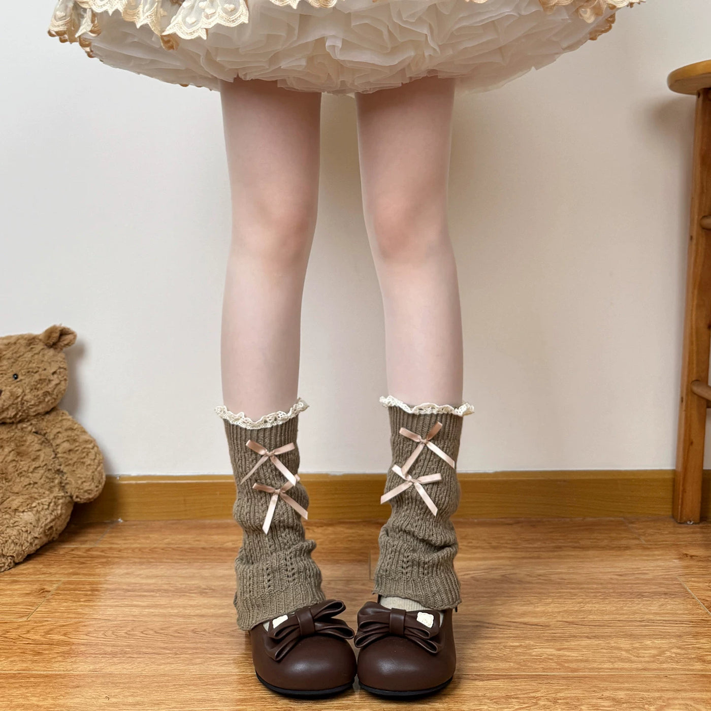 Chubby Bear Tales - Antique Doll - Slouchy Leg Warmers with Ribbon Bows