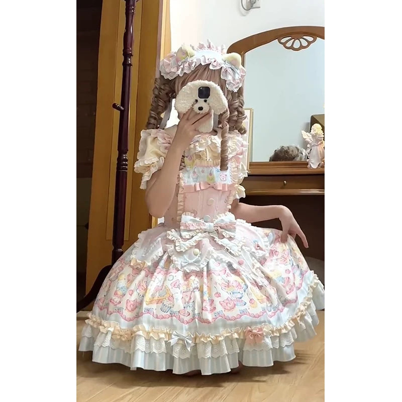 White Sugar Girl - Sweet Lolita Tiered Cake Skirt OP - Knee-length
