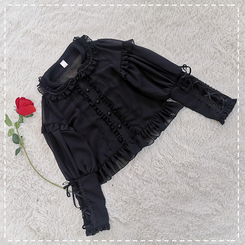 Sakurada Fawn - Plus Size Lolita Shirt Mutton - Sleeve Lace Blouse Innerwear