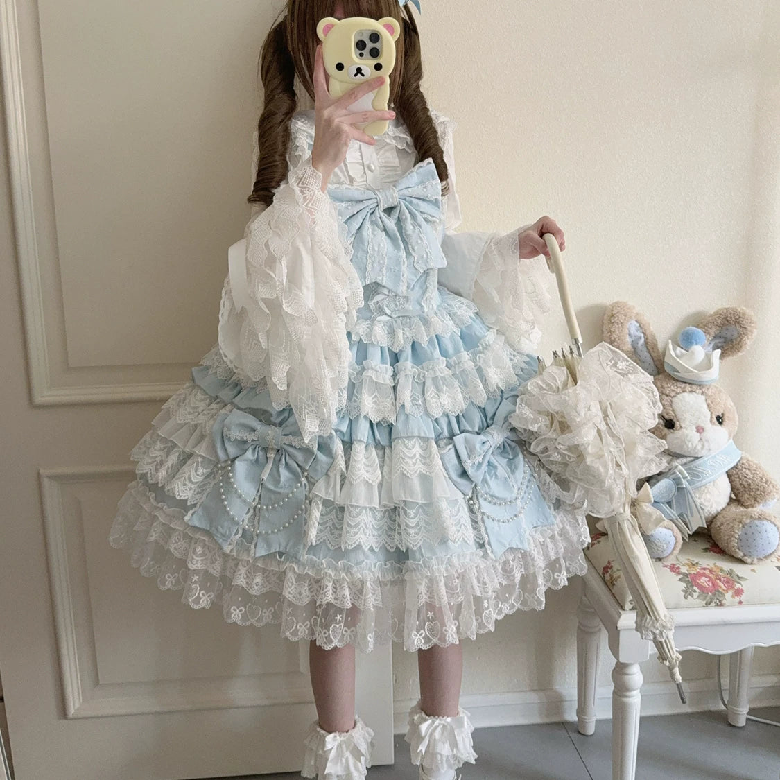 Lady Han Cross Heart Knot Sweet JSK dress by Lolita Fetch featuring a charming design with cross heart details and elegant fabric.