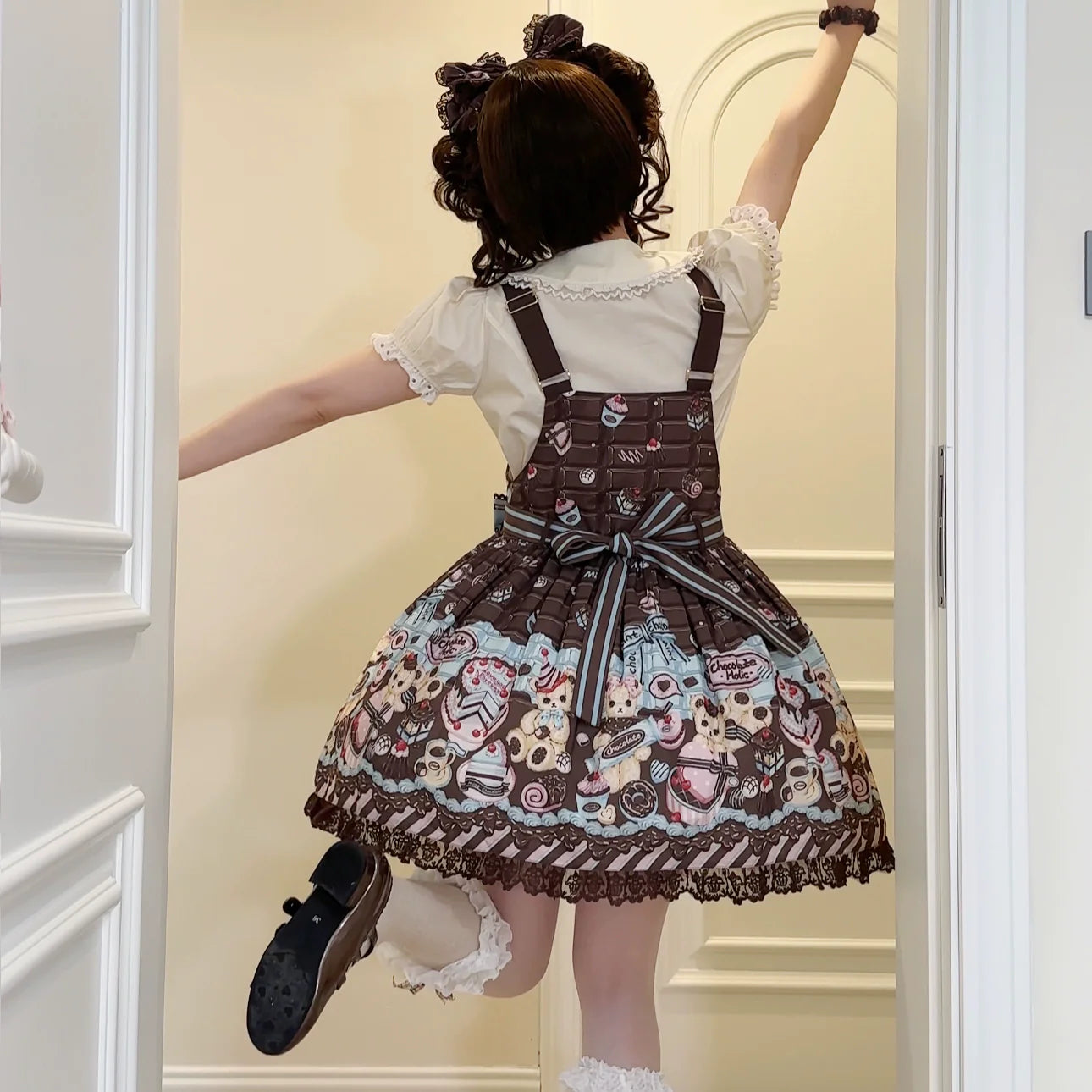 Sweet Dreams Baa Baa - Choco Bear-  High-Waist Suspender Lolita Dress
