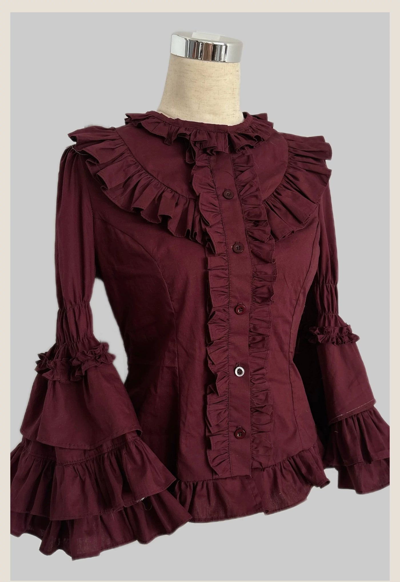 Tata Long Ear - Burgundy Rose - Ruffled Blouse with Tiered Cuffs