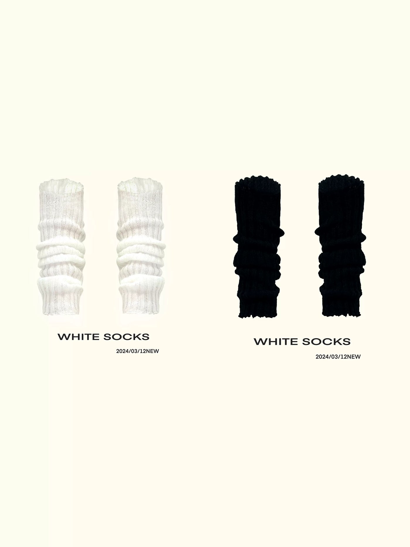 White Socks - Subculture Knit - Ribbed Slouch Socks with Folded Cuffs