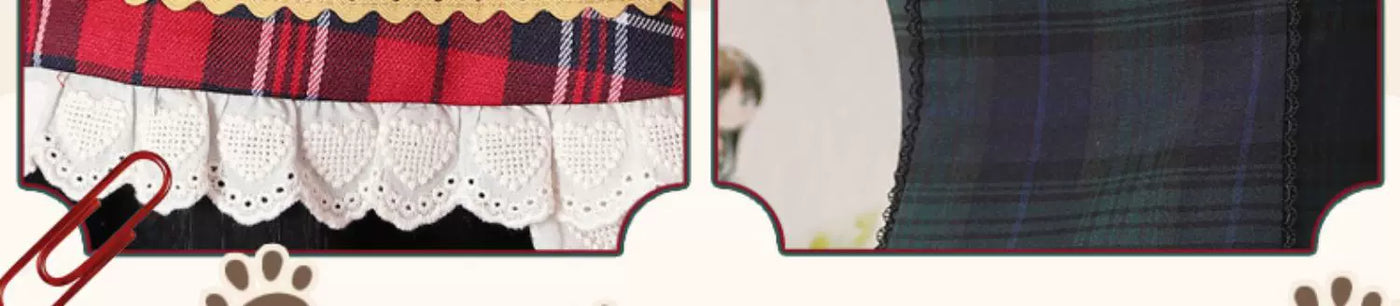 Baozi Pig - Spotty Puppy Plaid - Plaid One-Piece Dress with Puppy Motif