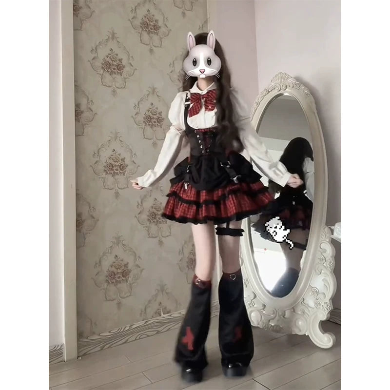 Creamy - Cherry Rock Idol - Black and Red Lolita Outfit Set with Leg Warmers