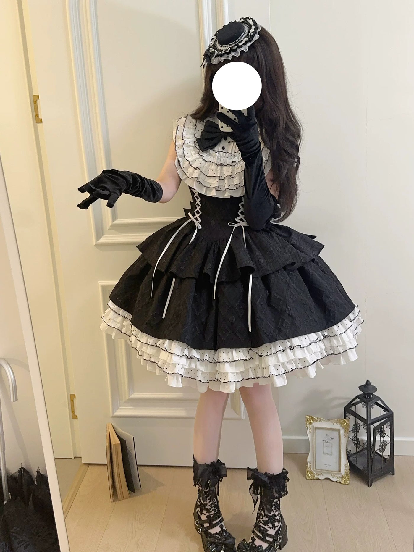 Alice - Black Heiress - Black One-Piece Dress with White Ruffle Collar