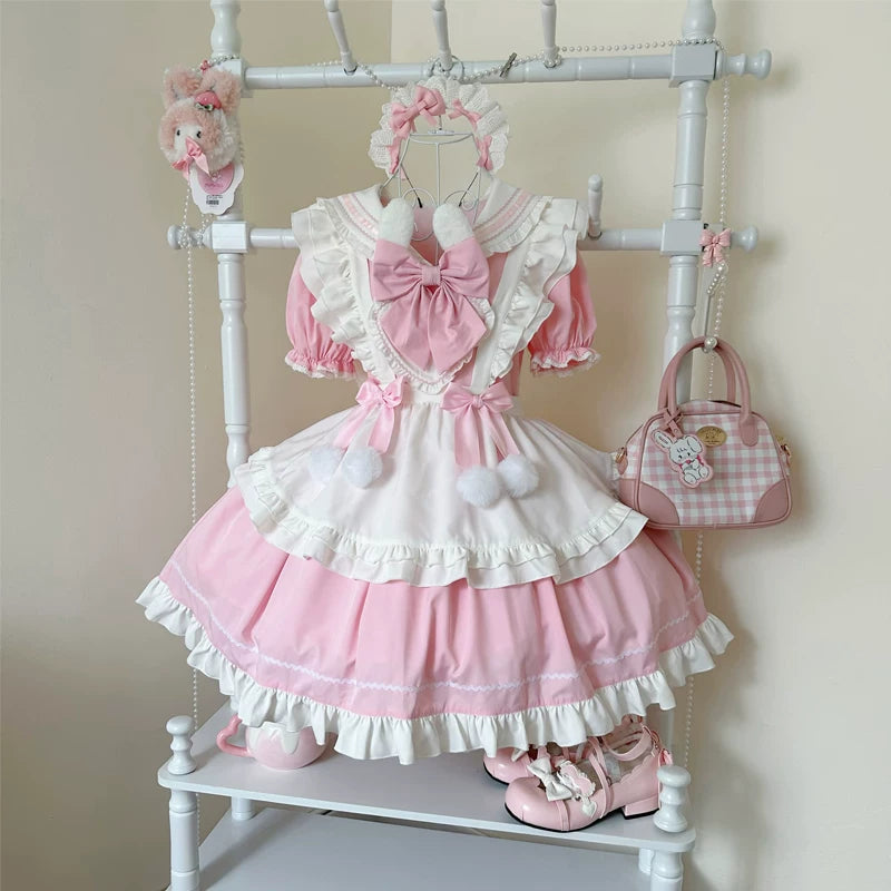 Lady Han Sweet Bunny Ball Lolita Fetch dress featuring a cute, pastel-colored OP dress with bunny motifs and lace details.