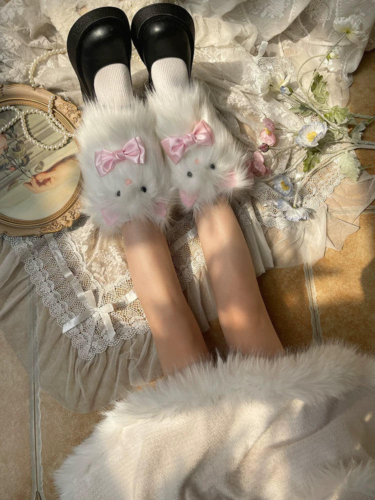 Sock Noble - Pink-Eared Cat - Furry Leg Warmers with Pink Ears and Bow Accents