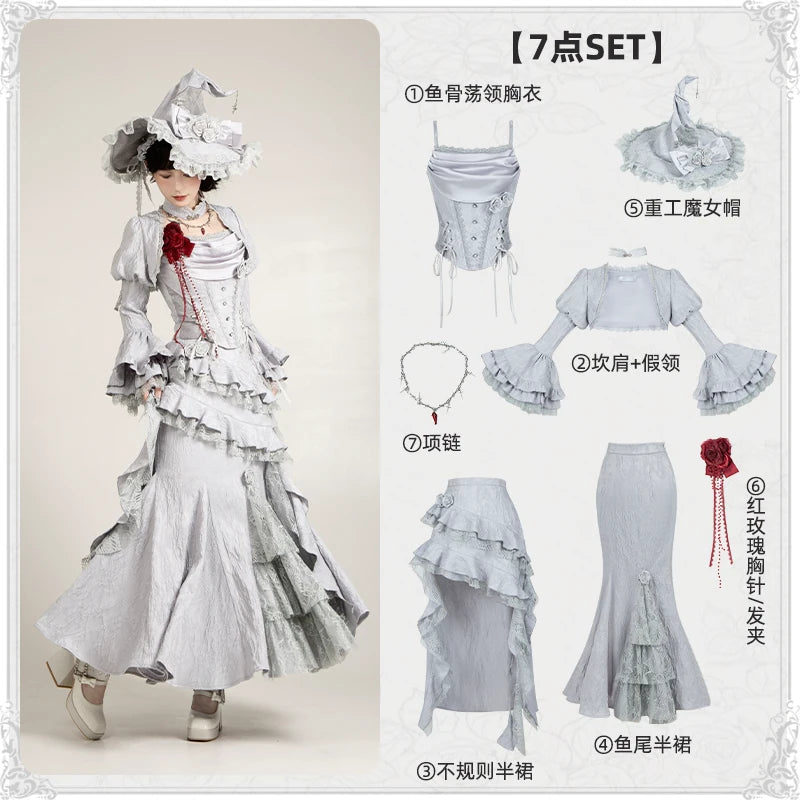With PUJI - Twilight - Gothic Witch Lolita SK Suit Bodice Mermaid Dress detail view 8