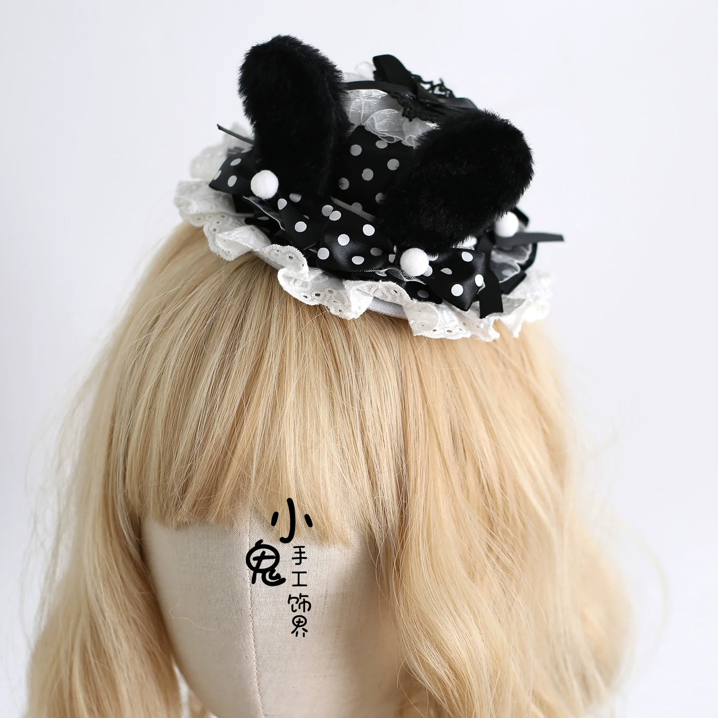 Xiaogui - Polka Dot Lolita Headdress - Detachable Bunny Ear Headwear