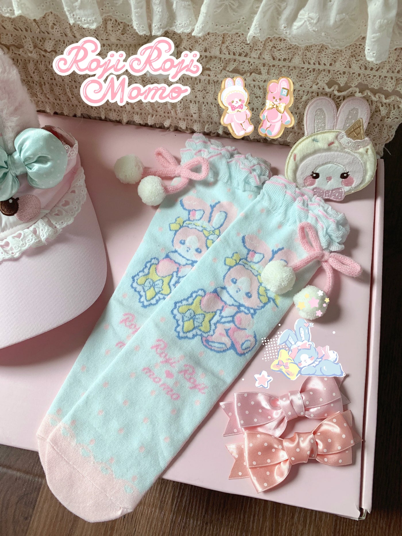 Roji Roji - Kawaii Lolita Mid-Calf Socks - Rabbit Print Socks