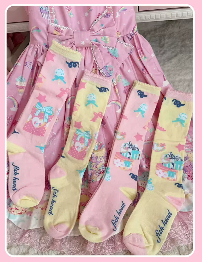 Milky Star Qiaoqiao - Candy Jar Gift Box - Cotton Calf Socks with Lace Trim