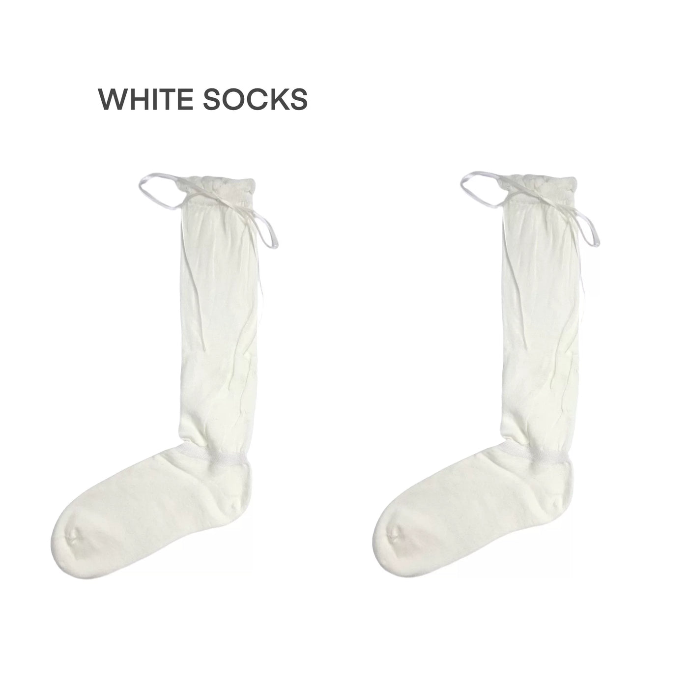 White Socks - Ballet Bow - Mid-Calf Scrunch Socks with Ribbon Ties
