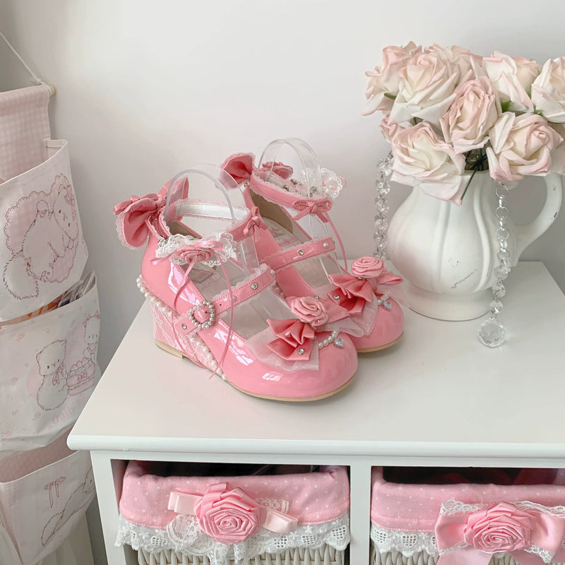 Aimee Baroque Rose Lolita shoes — Vintage Pink colour, product view