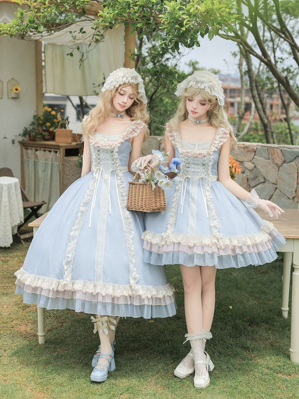 With PUJI - Island Diary - Classic Lolita Flutter Sleeve JSK Dress, Ruffled Lace product view