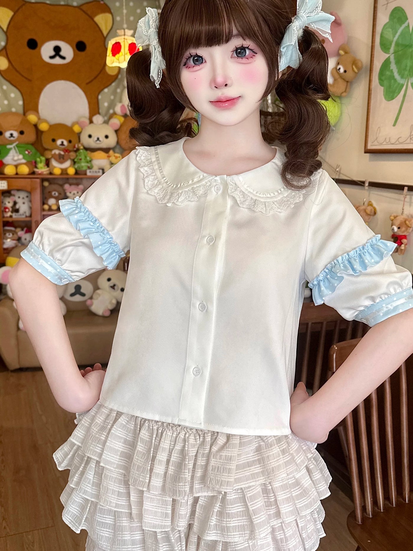 甜心梦境原创lolita洋装【玻璃瓶】内搭夏娃娃领短袖衬衫洛丽塔
