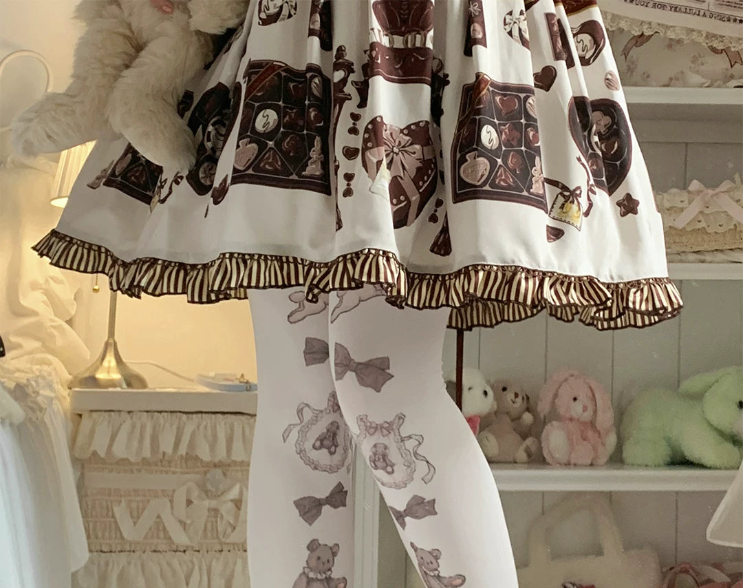 roji roji - Cradle Time - Teddy Bear and Bow Printed Tights
