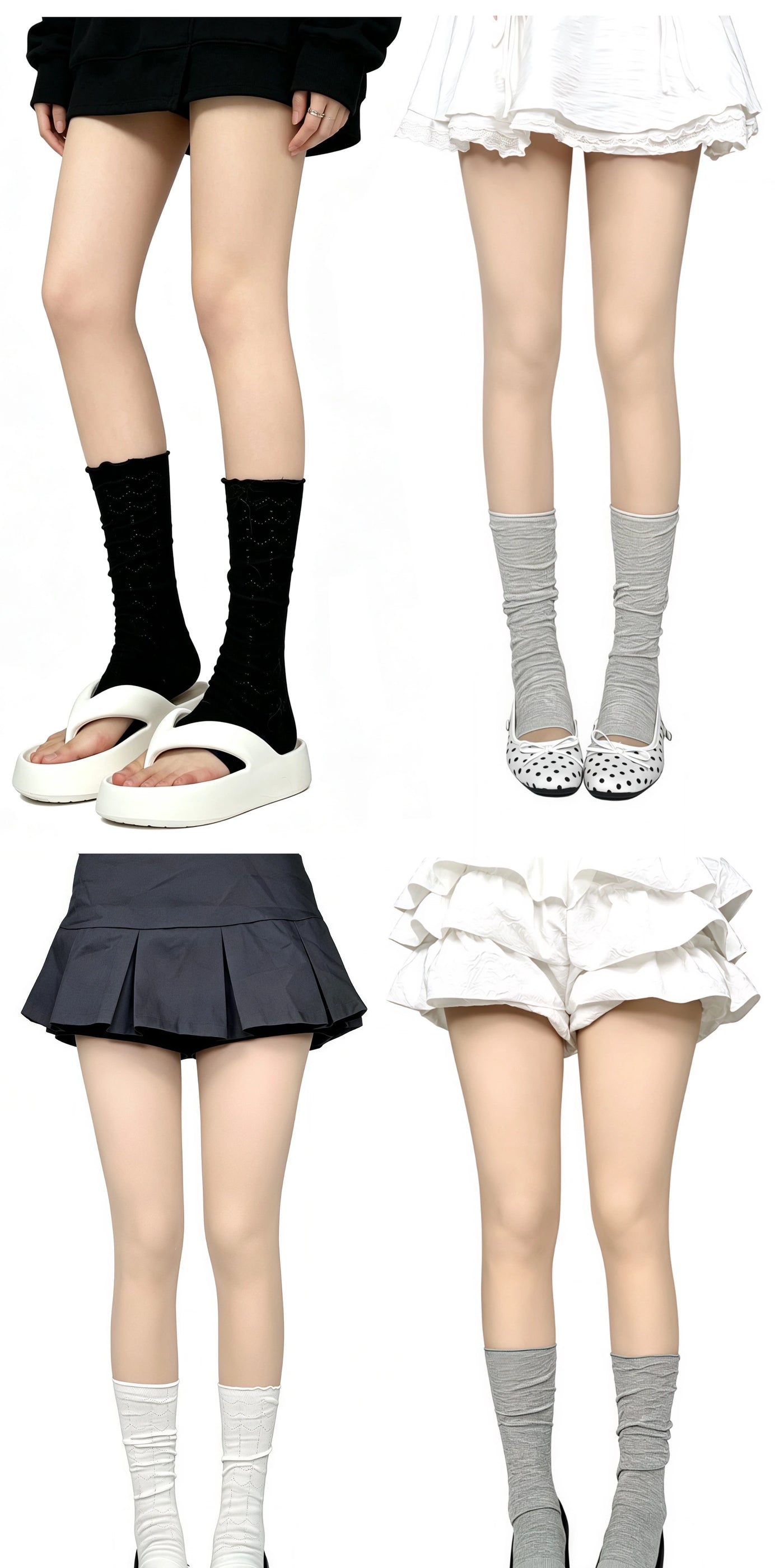 White Socks - Slouch Stirrup - Mesh Stirrup Socks with Ruffled Edges