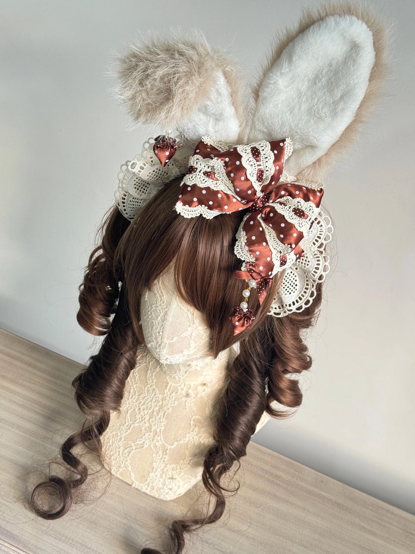 MAID - Polka Dot Bow - Sweet Lolita Headdress with Bunny-Ear Options - product detail 7