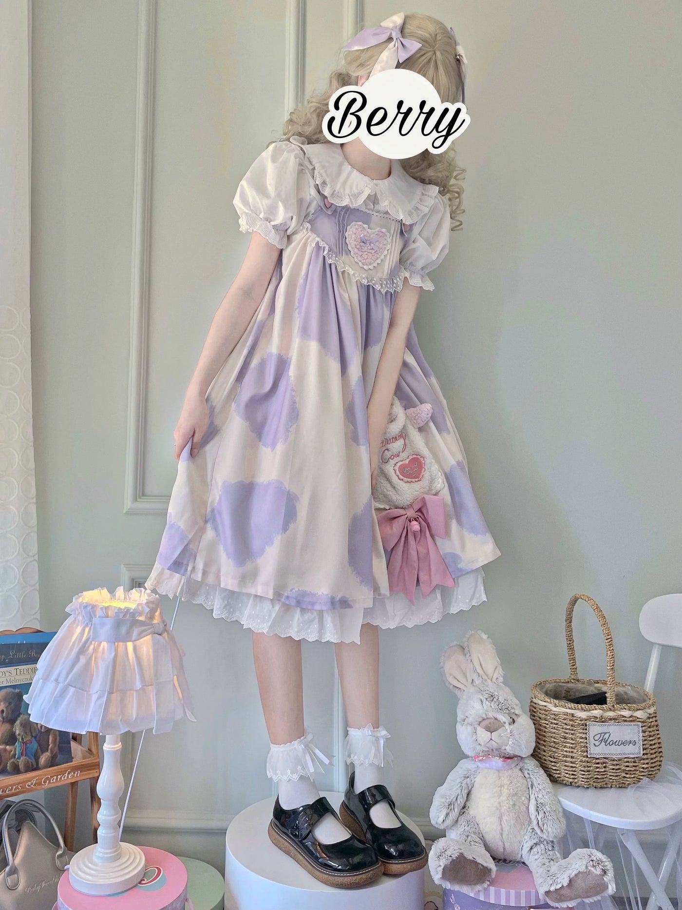 Tata Long Ear - Little Milk Cake Cow Print - JSK dress with a cow-print pattern