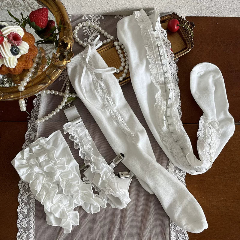 Sock Noble - White Ballet - White Layering Socks with Lace Trim