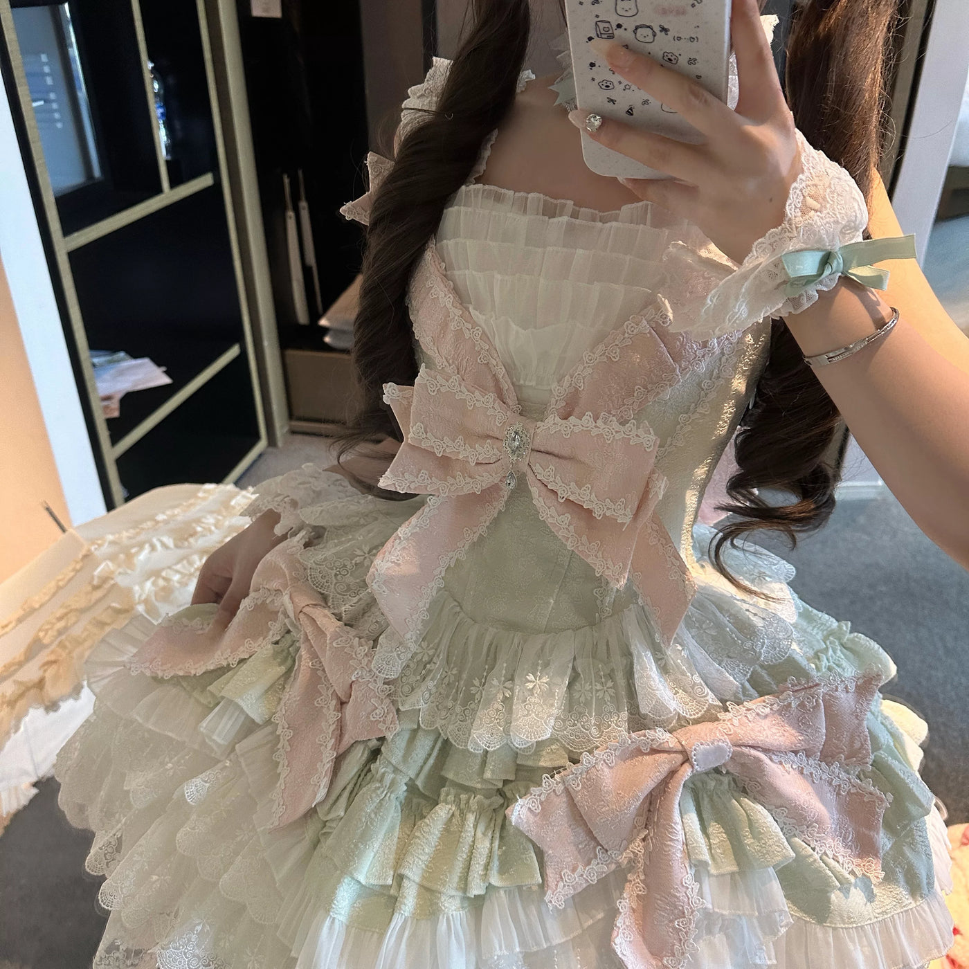 Alice - Dream Bouquet - Lolita Skirt with Tiered Ruffles and Optional Train