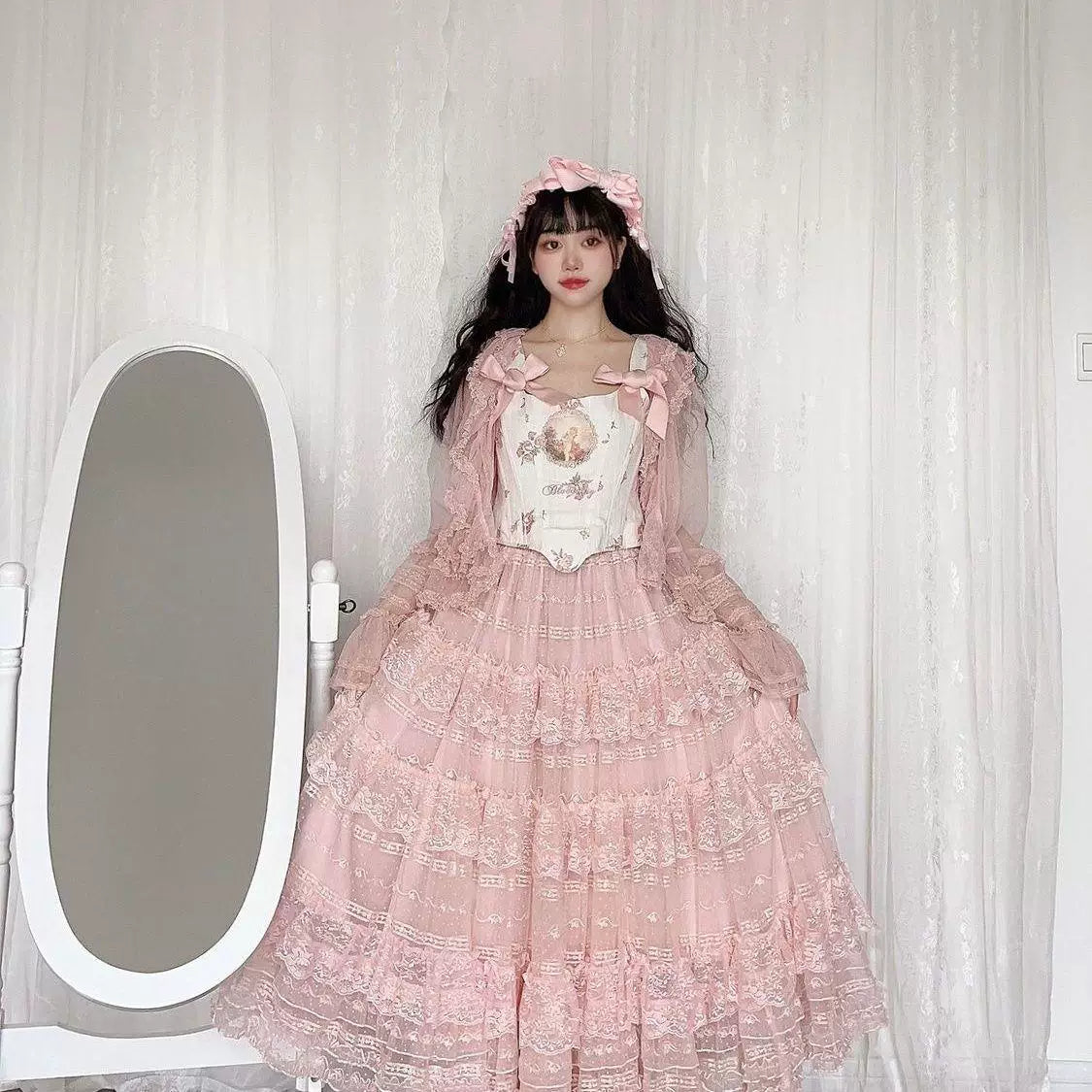 Sweetheart Dream Machine - Flower Wall - Straight-Cut Cardigan Overlay with Layered Ruffles