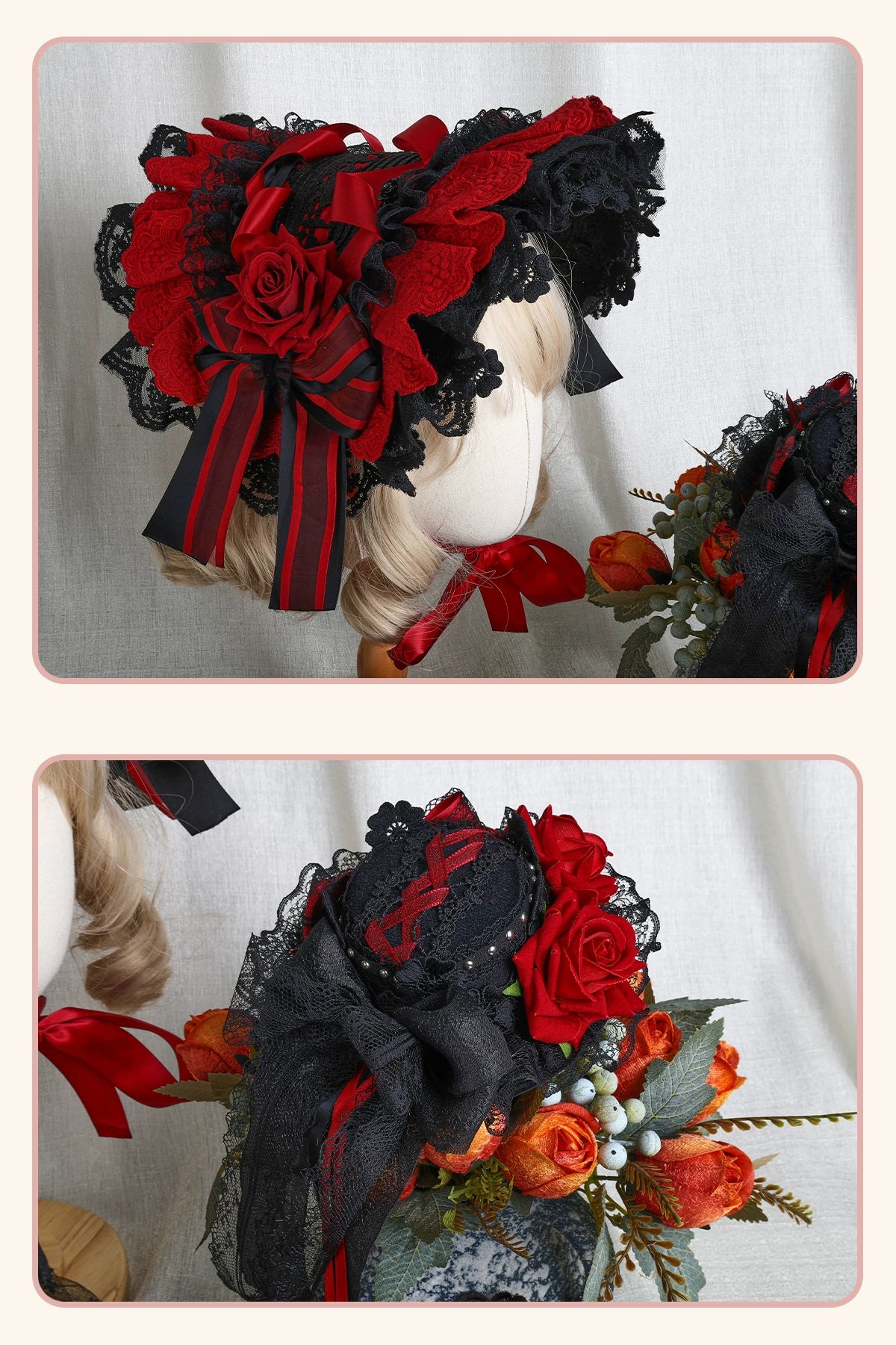 Stardust Rose - Rose Covenant - Lolita Accessories with Red Roses and Black Lace