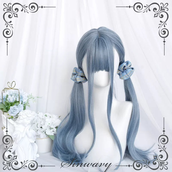 Blue long curly wig with air fringe - view 1