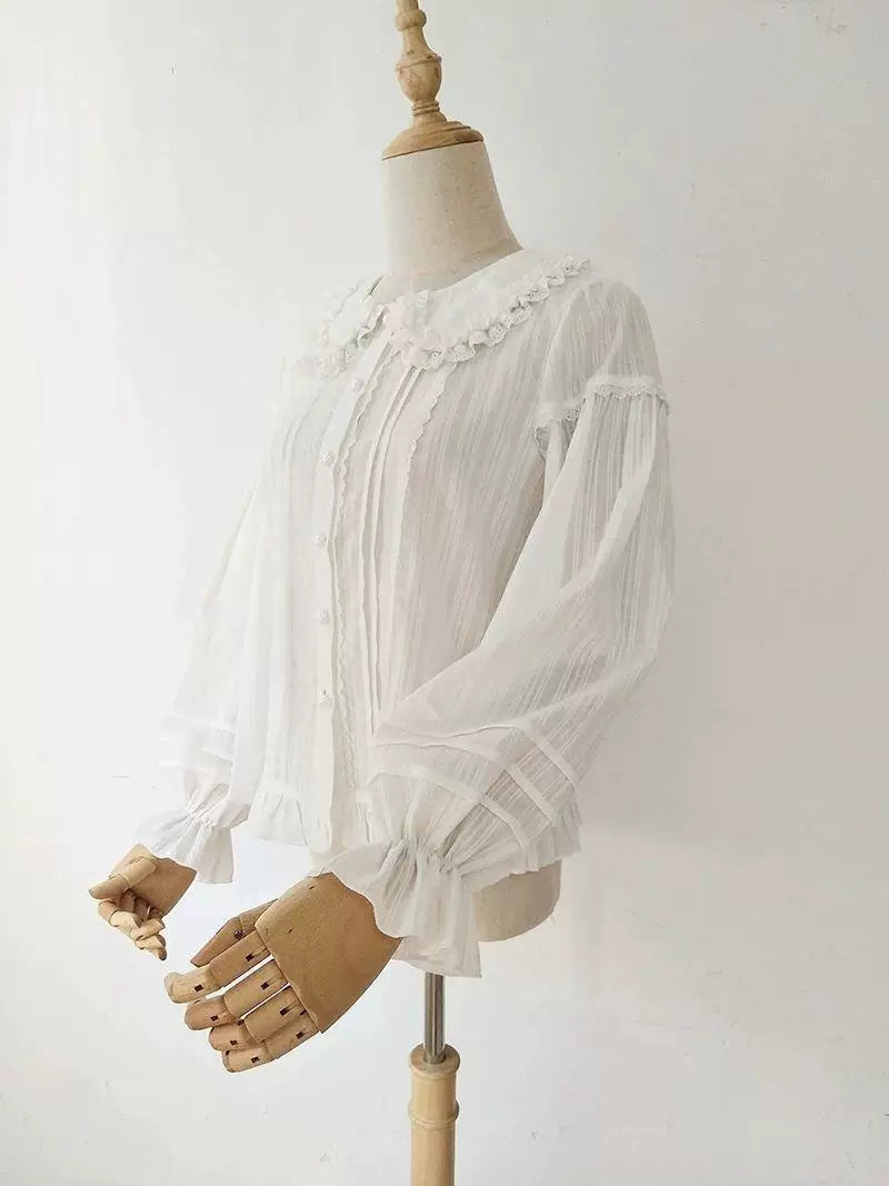 Sweetheart Dream Machine - Orchid Lane - Long-Sleeve Blouse with Lace Peter Pan Collar