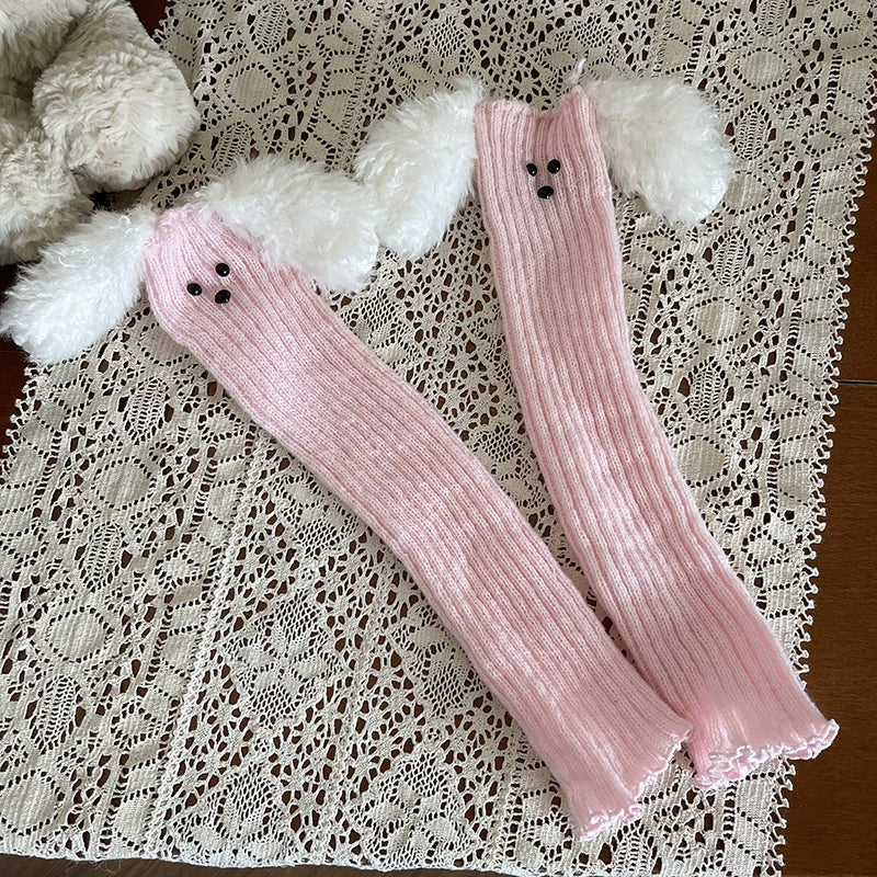 Sock Noble pink and white fluffy layered sock covers styled with platform shoes