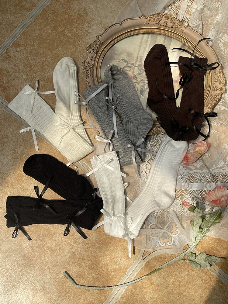 Sock Noble - Alice Ribbon - Slouch Mid-Calf Socks with Ribbon Ties