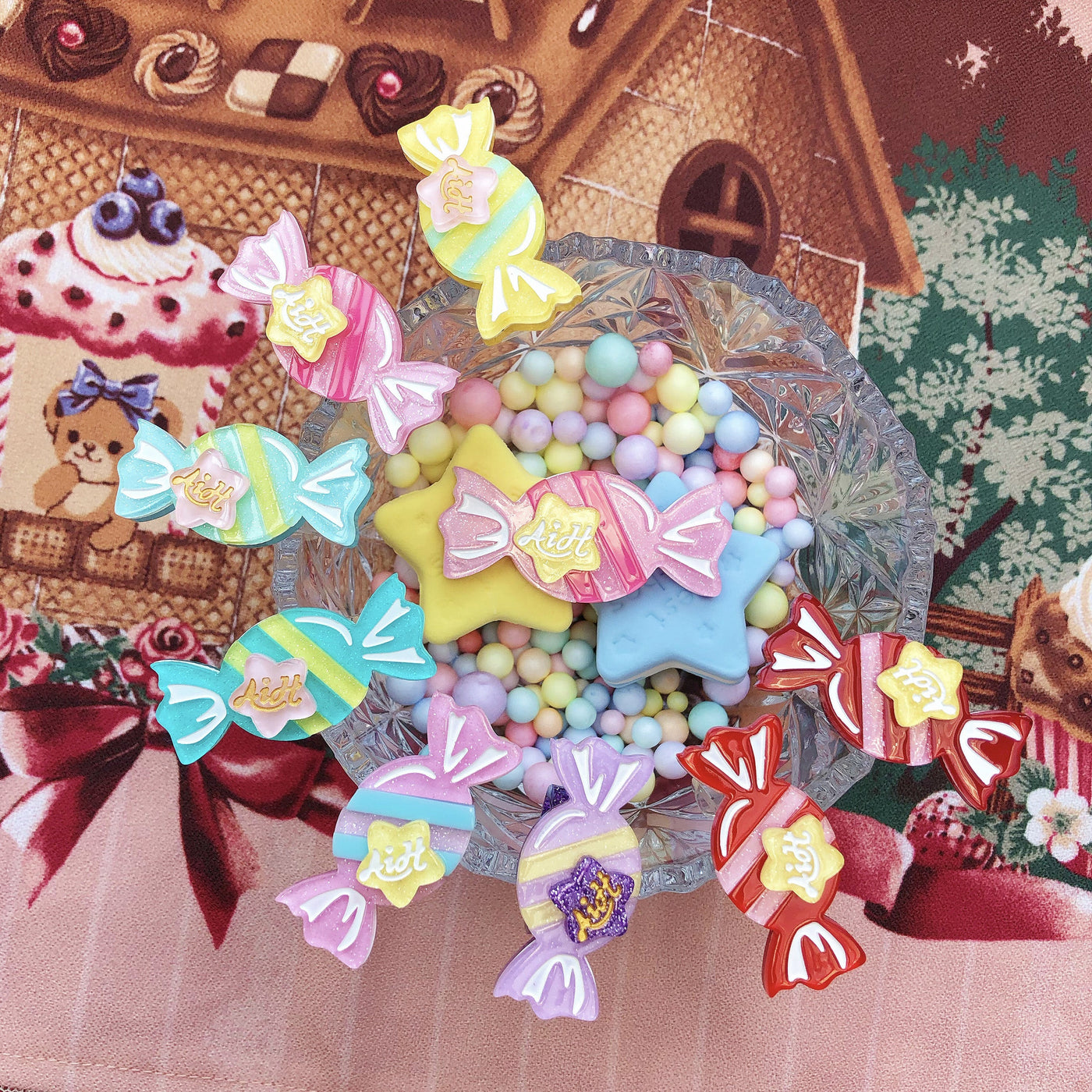 Halloween Alice - Rainbow Candy - Sweet Lolita candy-shaped ring, brooch or hairclip with star details - product detail 5