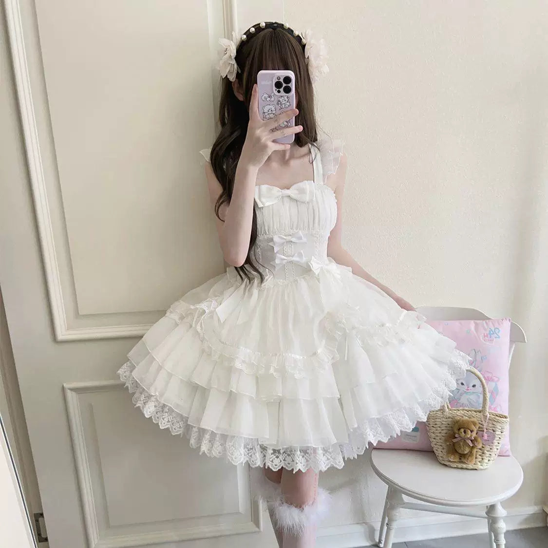Sweetheart Dream Machine - Ballet Bow - Lolita JSK Dress with Layered Ruffles and Bow Details