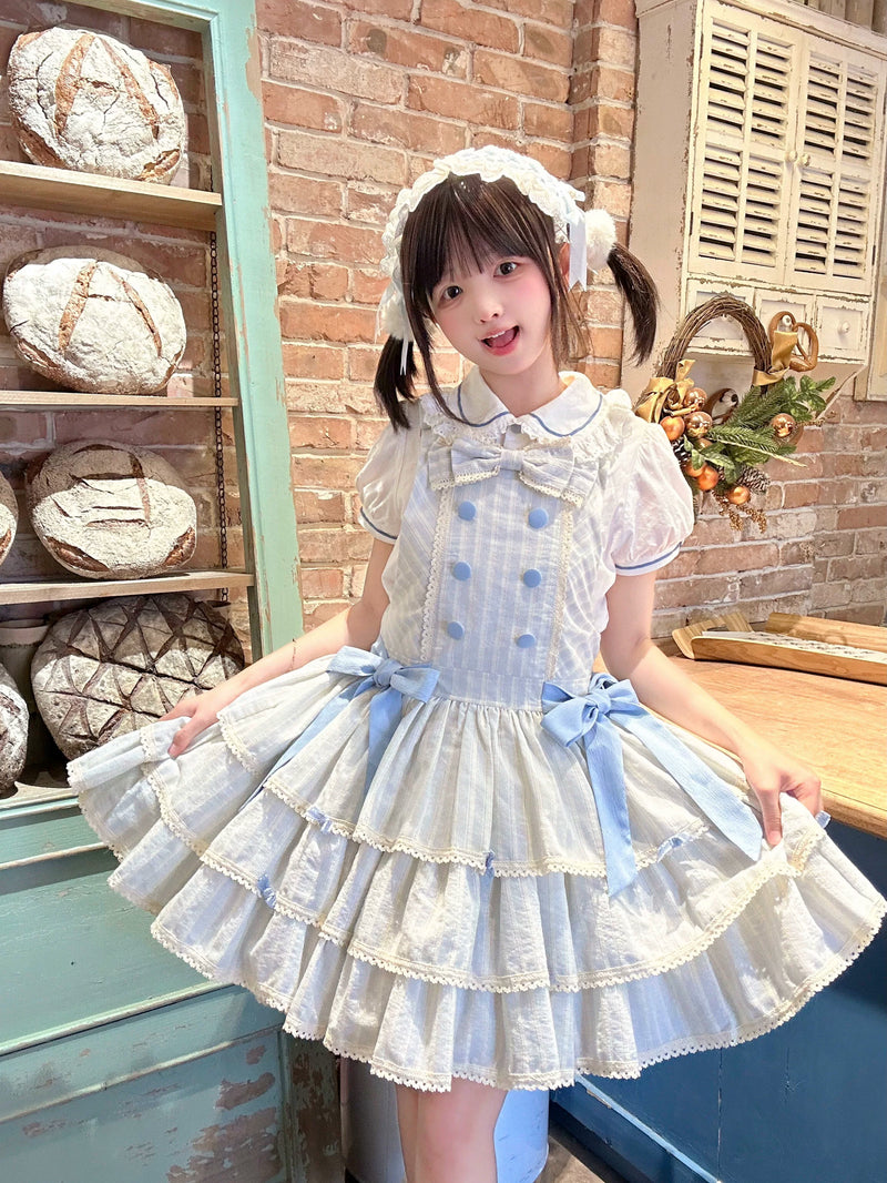 White Tea Story - Mian Mian Bing - Tiered cotton Lolita jumper skirt