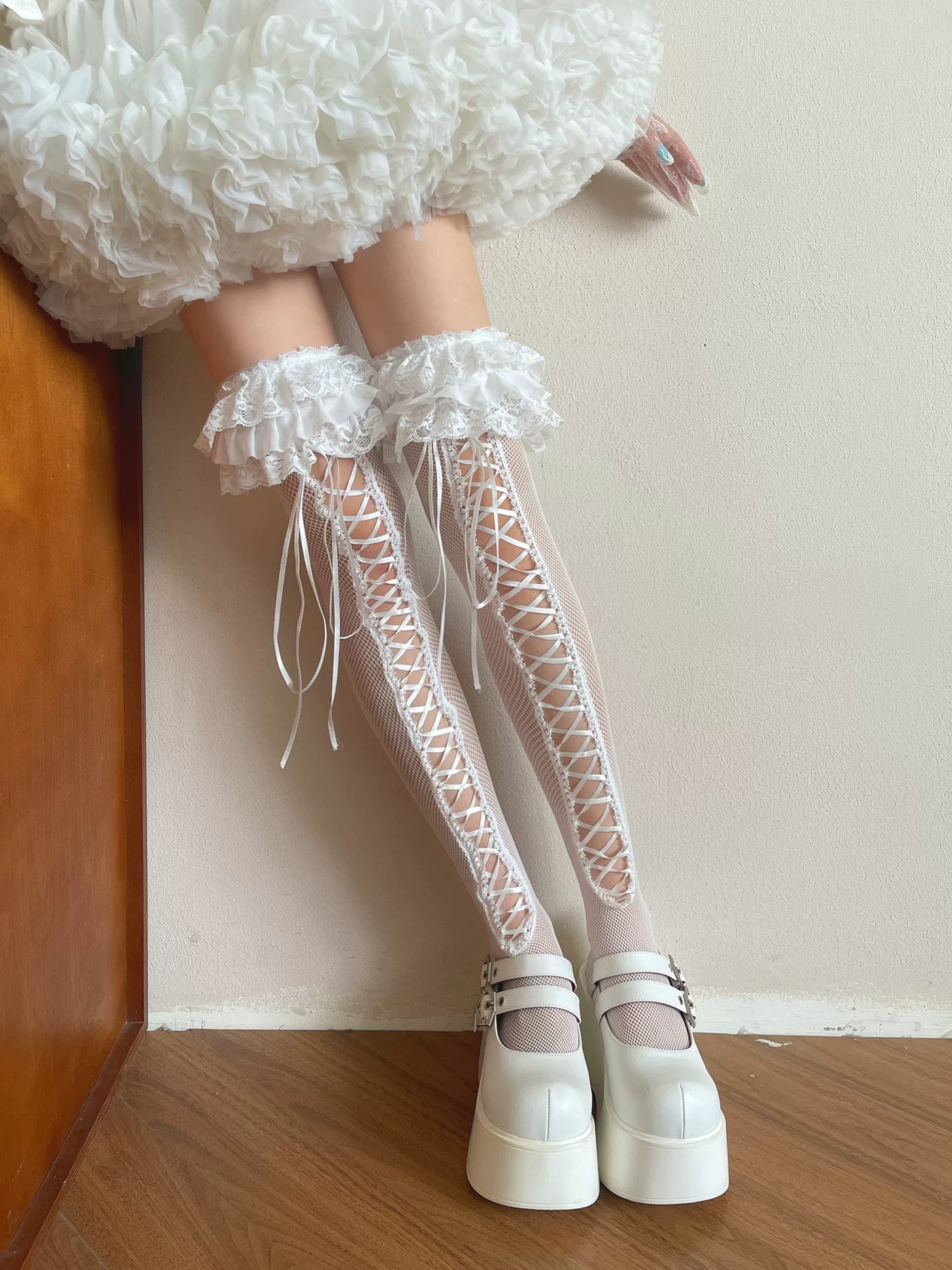 Sock Noble - Bridal Ballet - Over-the-Knee Lace Socks with Ruffled Cuffs