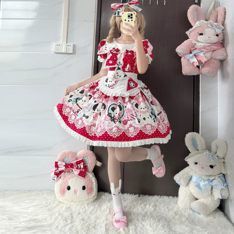 Yanran - Sweet Puppy Print Lolita OP - One-piece Sweet Lolita dress