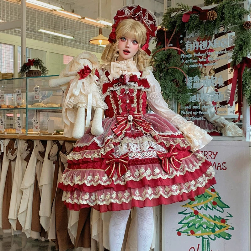 Hanguliang - Gem Crown - Tiered sweet Lolita jumper skirt