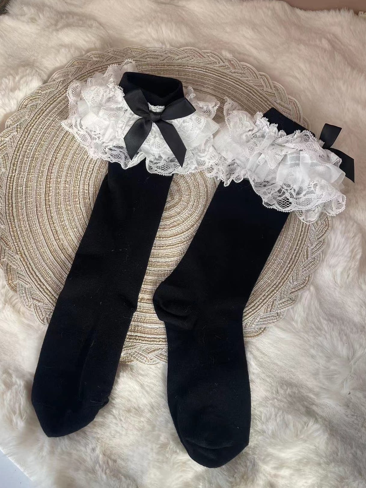 Fantasy Doll - Autumn Winter Lace Bow - Calf and Short Socks with Lace, Ribbons and Bows
