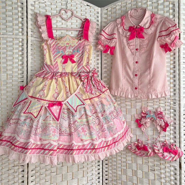 Letters from Unknown Star - Candy Park - Sweet Lolita Carnival Printed JSK & Salopette Dress