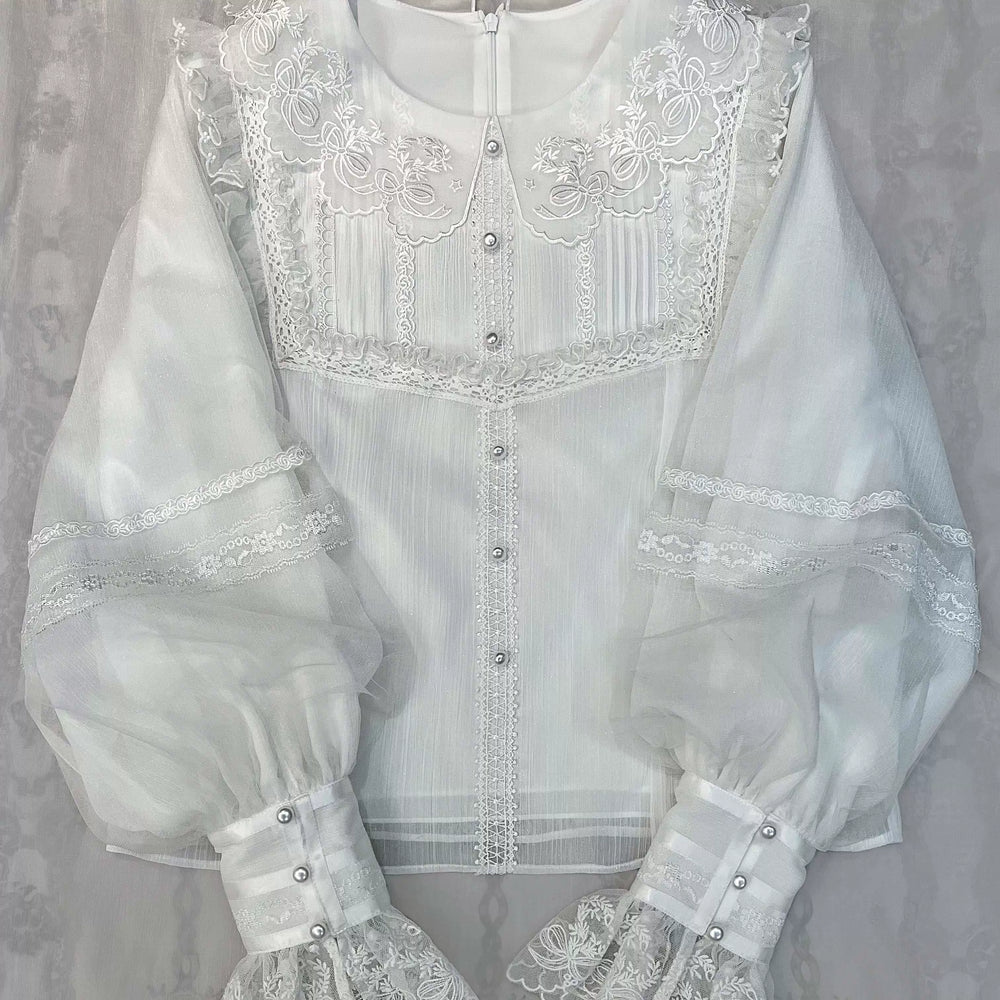 Heather gray crew neck undershirt variant of the scalloped lace puff sleeve lolita blouse