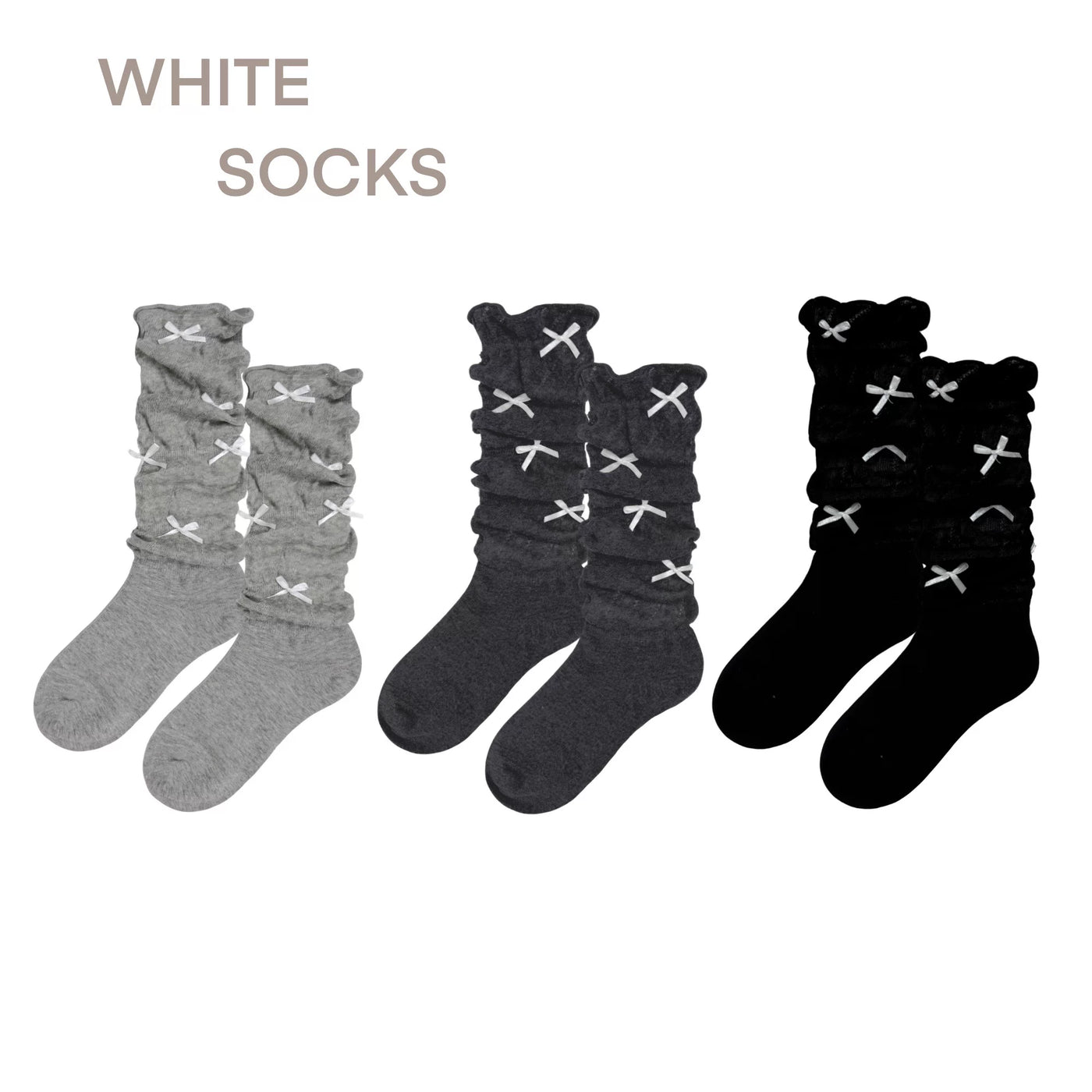 White Socks - Sweet Bow Slouch - Thin Combed-Cotton Slouch Calf Socks with Bow Detail