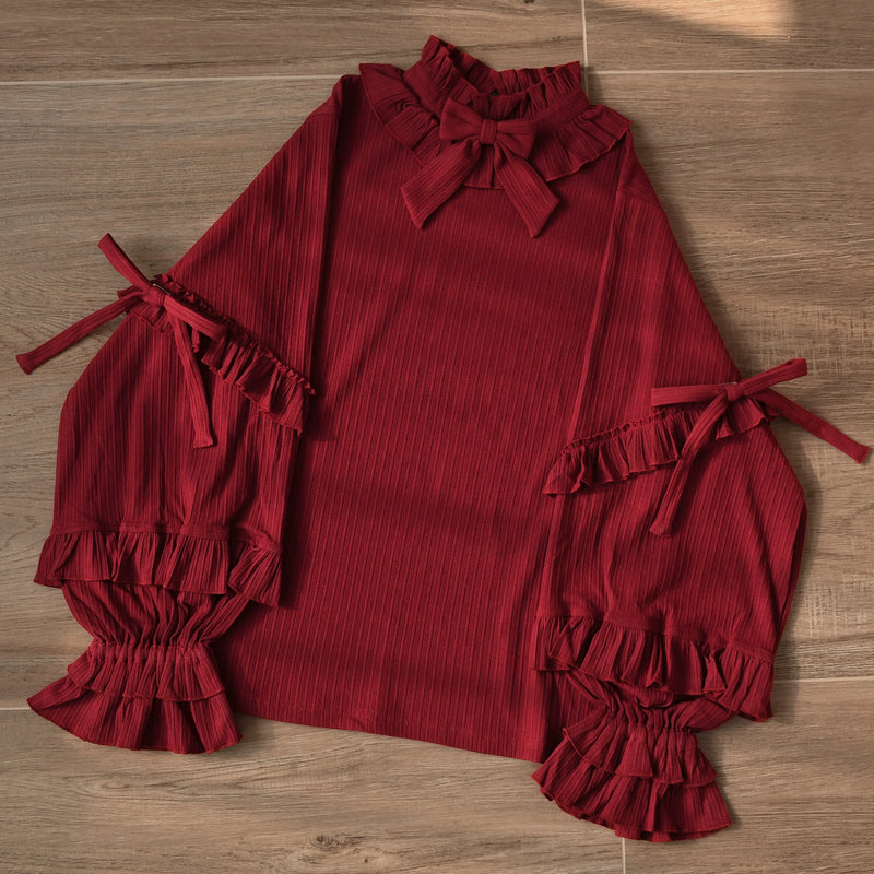 MIST - First Snow - Lolita Sweater with Ruffle Puff Sleeves