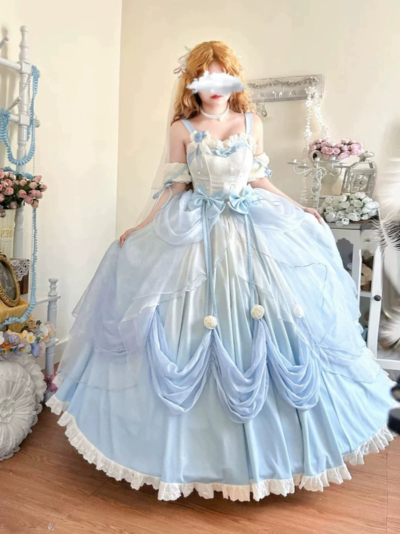 Emoji Dream - True Love's Kiss - Gradient blue sweet lolita one-piece