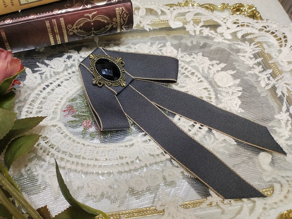 Rose Doll - Elegant Lolita Brooch Lolita Lapel Pin Multicolors Gray Ribbon Brooch D