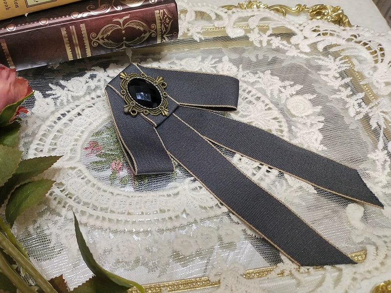 Rose Doll - Elegant Lolita Brooch Lolita Lapel Pin Multicolors Gray Ribbon Brooch D