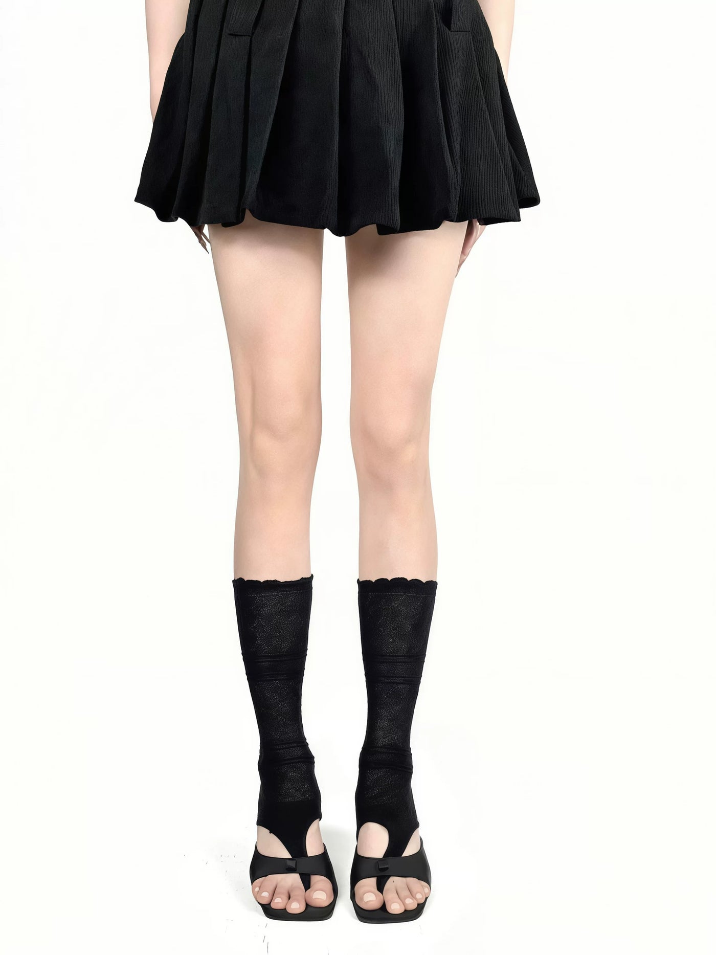 White Socks - Ruched Stirrup - Cotton Mid-Calf Leg Warmers with Stirrup Strap